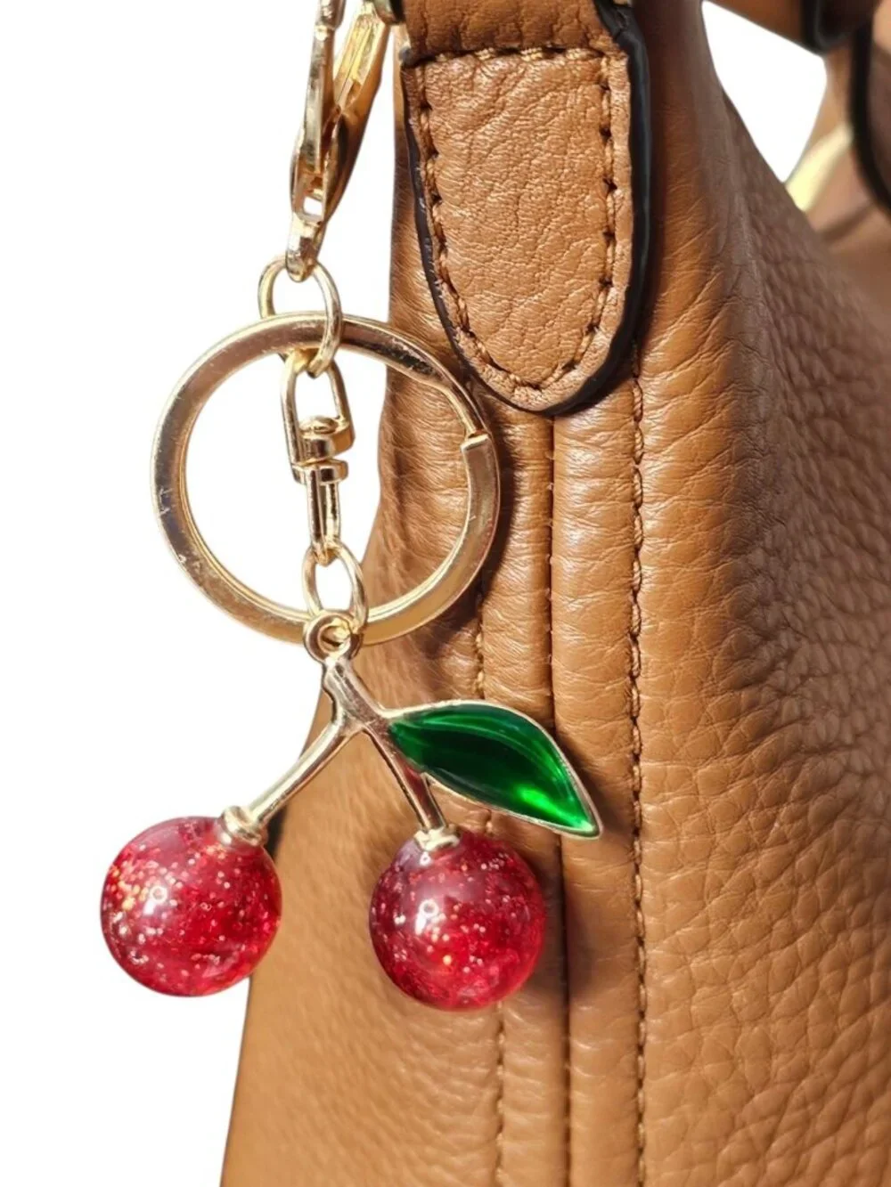 Cherry Fruit Keychain Resin Enamel Glitter Red Gold Keychain Bag Charm Small